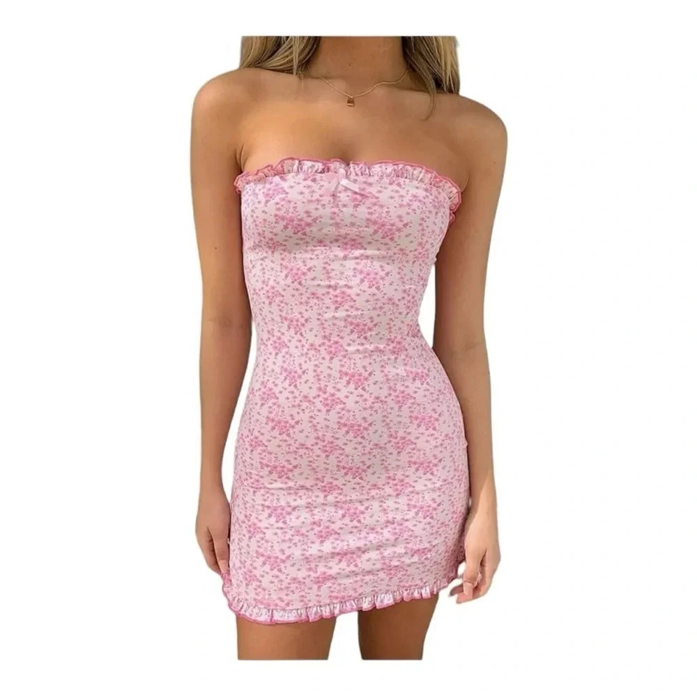 🌸 Floral Strapless Mini Dress Sleeveless
Bodycon Sexy‎ Stretchy Clubwear Dress